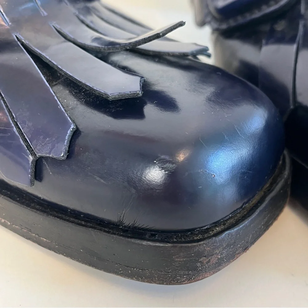 Sz. 10 Miu Miu Navy Loafers with Fringe Detail - Picture 7 of 15